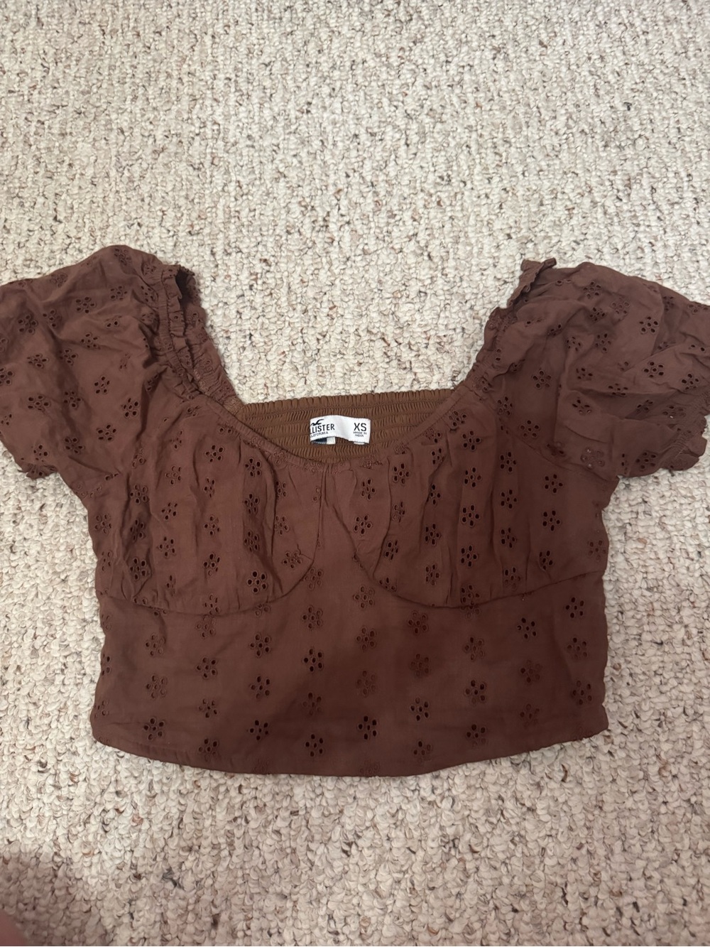 Hollister Brown Eyelet Smocked Crop Top
